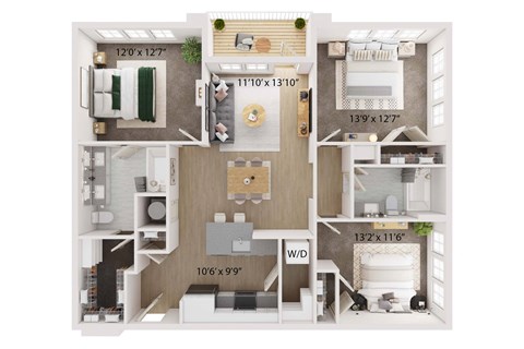 2 Bed 2 Bath Floor Plan | 1,241 Sq. Ft. at The Walker Virginia Center, Virginia, 23059
